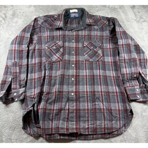 Vtg Pendleton Wool Western Shirt Mens XL Gray‎ Plaid Pearl Snap USA